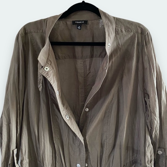 TORRID Snap-Front Toile Lightweight Anorak Jacket Sheer Layering - Olive SZ 2X - Picture 7 of 14